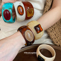 Wide Acrylic Bangles Gold-Frame Stone Inlay 6 Colors view 3