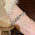 Silver Floral Filigree Rhinestone Open Cuff Bracelet view 1