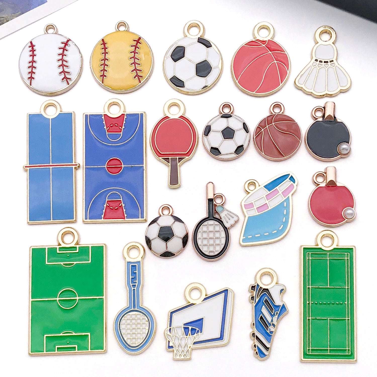 Enamel Zinc Alloy Soccer Badminton Table Tennis Sports Charm Pendant for Phone Straps