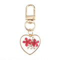Gold Tone Heart Pressed Flower Resin Clip Keychains view 6