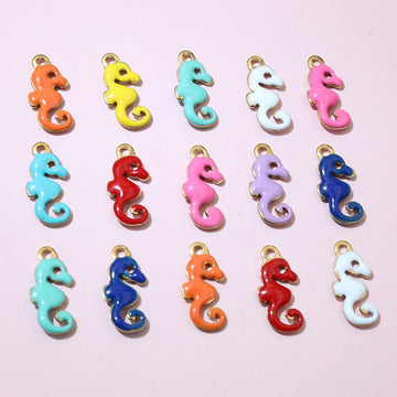 Tiny Enamel Seahorse Metal Charms in Ten Color Options