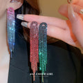Gradient Crystal Long Tassel Earrings in Three Shapes view 3