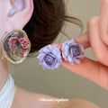 Pressed Flower Oval and Purple Rose Stud Earrings Fashion Jewelry view 2