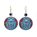 Gold Tone Round Printed Hamsa and Evil Eye Hook Earrings in Ten Designs view 9