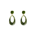 Dark Green Square Top And Marbled Open Teardrop Stud Earrings view 5