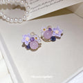 Purple Floral Crystal Cluster Statement Stud Earrings view 4