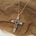 Gold Tone Crystal Outline Black Cross Necklace and Hook Earrings view 4