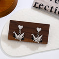 Gold and Silver Origami Crane Heart Bead Stud Earrings view 7