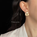 Gold Triangle Stud Earrings Cream Enamel Open Geometric view 2