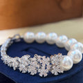 Silver Pearl Crystal Flower Bracelet Matching Pearl Necklace view 3
