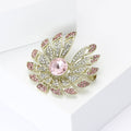 Gold Crystal Petal Flower Brooch Pink Yellow Center view 3