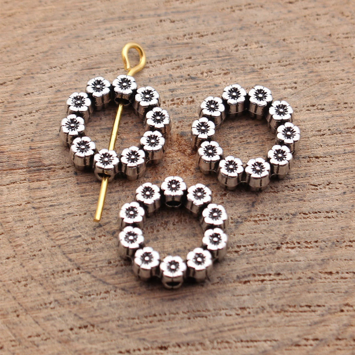 10x10x3.5mm/12x12x3.5mm Antique Silver Zinc Alloy Flower Ring Loose Metal Beads for Bracelet Necklace Jewelry Making