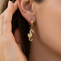 Zircon Seahorse Drop Huggie Earrings 316L Steel Gold view 4