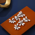 White Pearl Look Petal Cluster Long Dangle Earrings view 4