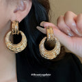 Textured Open Drop Earrings in Gold and Silver Tones view 4
