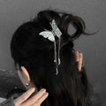 Silver Tone Crystal Butterfly Hair Clip With Two Chain Drops view 3