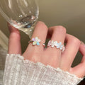 Silver Tone Open Ring With Pastel Enamel Like Flowers view 2