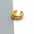 Gold Tone Red and Clear Crystal Heart Adjustable Open Ring view 4