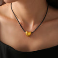 Heart Pendant Black Braided Rope Necklace Titanium Steel view 3