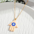 Gold Tone Hamsa Evil Eye Pendant Necklaces in Nine Colors view 2