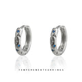Silver Tone Blue Stone Star Pattern Huggie Hoop Earrings For Women view 4