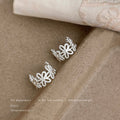 Silver Openwork Flower Lace Half Hoop Stud Earrings view 4