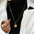 Gold OT Toggle Coin Pendant Long Necklace Pearl Paperclip Chain view 1