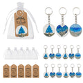 Blue Beach Sea Glass Resin Disc Keychain Metal Ring view 1