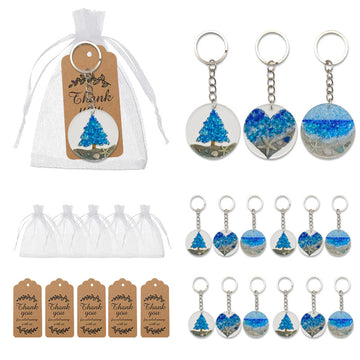 Blue Beach Sea Glass Resin Disc Keychain Metal Ring