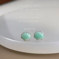 Silver Mint Green Enamel Shell Stud Earrings Scallop view 3