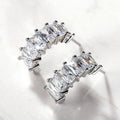 Silver C Shape Rectangular Clear Baguette Stud Earrings view 1