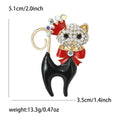 Black Enamel Cat Brooch Rhinestone Face Red Crown Bow view 6