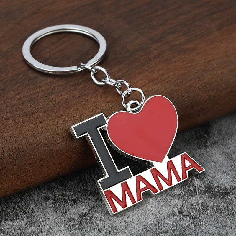 Family Heart Metal Keychain with Dad Mom Mama Papa Letter Charms