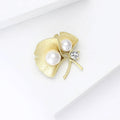 Matte Gold Ginkgo Leaf Brooch with Two Faux Pearls view 3