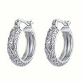 Silver Floral Engraved Thick Huggie Hoop Earrings Pair view 5