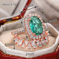 Rose Gold Tone Green Oval Halo Ring and Baguette Band Set view 4