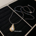 Silver Tone Necklace With Large Teardrop Pearl Like Pendant view 4