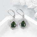 Silver Green Teardrop Floral Branch Leverback Drop Earrings view 2