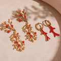 Gold Coral Branch Shell Pearl and Enamel Drop Earrings view 2