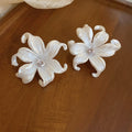Pearlescent White Oversized Flower Statement Stud Earrings view 6