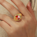 Gold Enamel Four Heart Clover Signet Ring Adjustable view 3