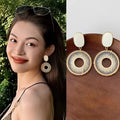 Woven Circle Drop Earrings In Nine Color And Back Styles view 1