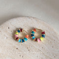 Multicolor Enamel Segment Huggie Hoop Earrings Gold Tone view 4