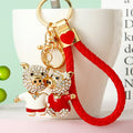 Jeweled Two Pig Couple Keychain with White and Red Enamel Outfits view 2