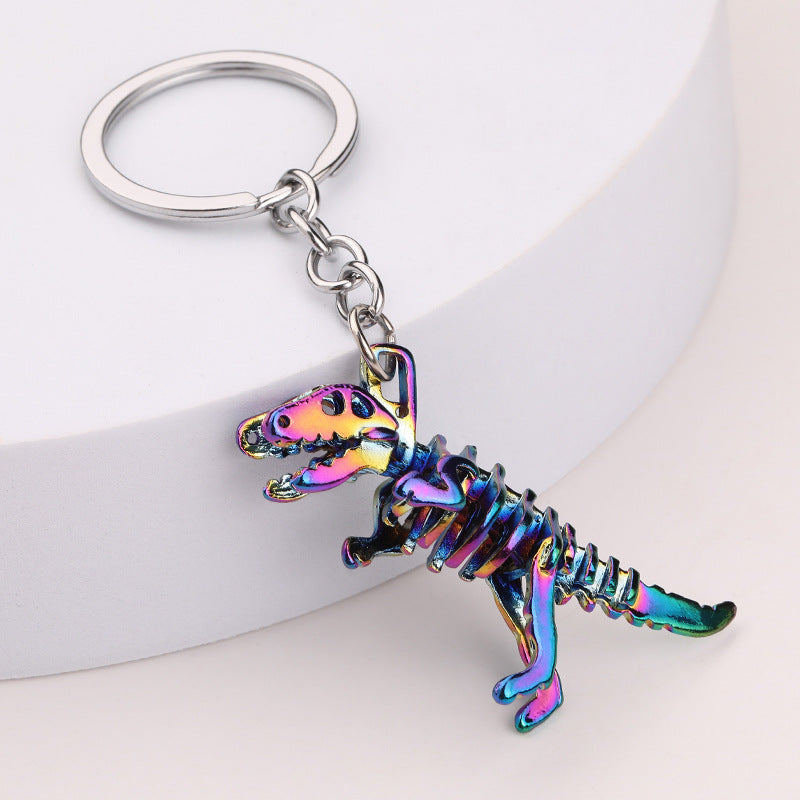 Colorful Alloy Dinosaur Skull Keychain Halloween Gift Bag Charm