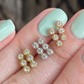 Gold Rose Silver Six-Stone CZ Flower Cluster Studs view 1