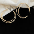 Layered Metal C Hoop Stud Earrings Decorative Jewelry Design view 6