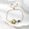 Gold Tone Adjustable Pressed Flower Slider Bracelets in Ten Designs view 11