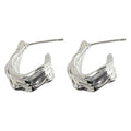 Silver Irregular Molten Texture Mini Hoop Stud Earrings view 5
