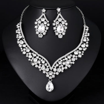 Black Silver Tone Crystal Chevron Garland Crystal Seven Designs Metal Necklace and Earring